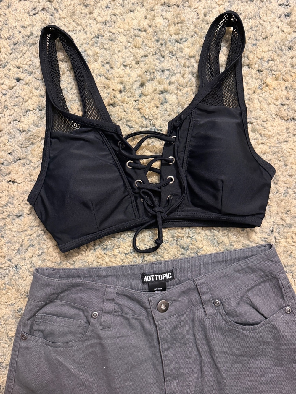 NWOT Black Mesh Lace-Up Top Size Small